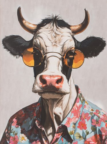 Schilderij Koe in zomerhemd - Hiskiart