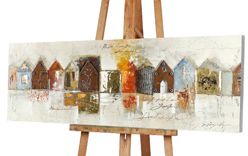 Schilderij Huizen met metaalaccenten - Hiskiart