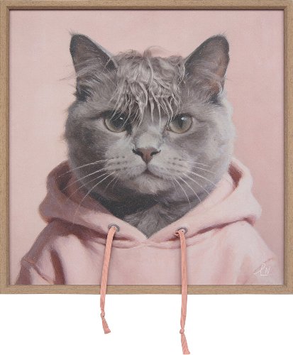 Schilderij Kat in roze hoodie - Hiskiart