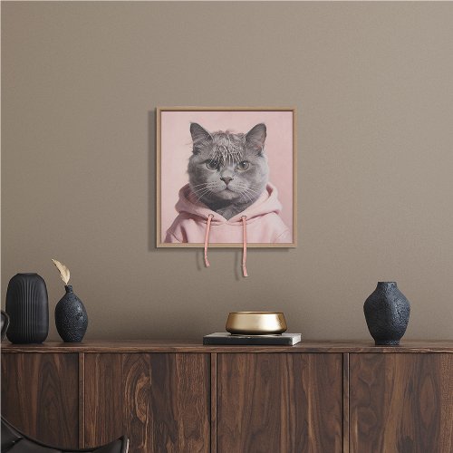 Schilderij Kat in roze hoodie - Hiskiart