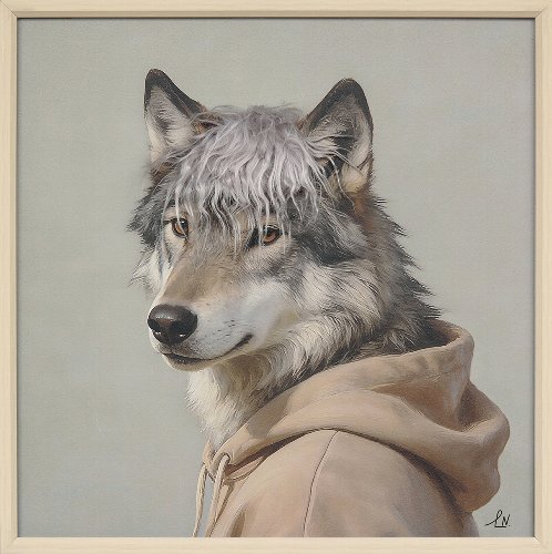Schilderij Wolf in hoodie - Hiskiart