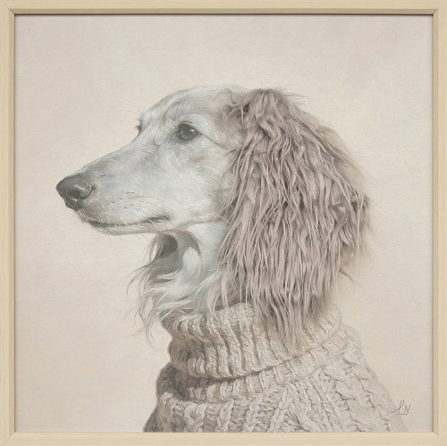 Schilderij Hond in wintertrui - Hiskiart