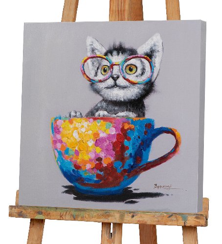 Cuadro Gato en taza de colores - Hiskiart