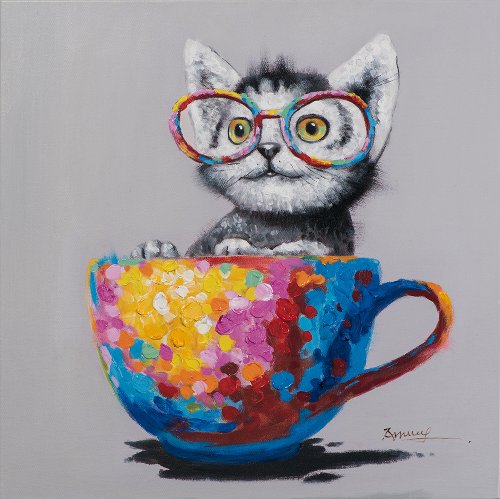 Gemälde Katze in bunter Tasse - Hiskiart