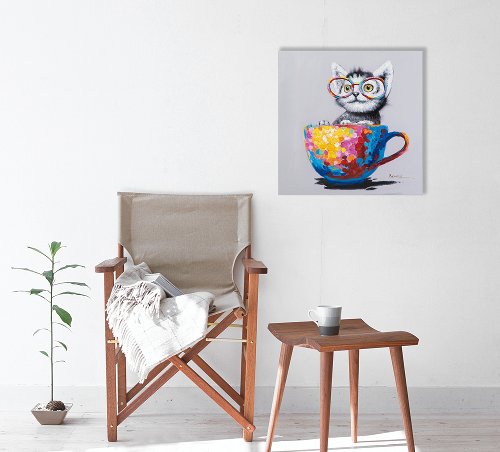 Gemälde Katze in bunter Tasse - Hiskiart