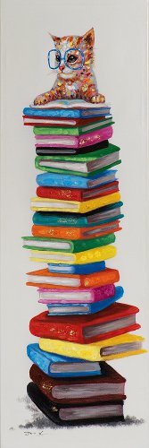 Cuadro Gato sobre la pila de libros - Hiskiart