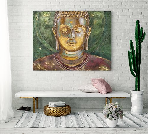 Schilderij Boeddha in groen - Hiskiart