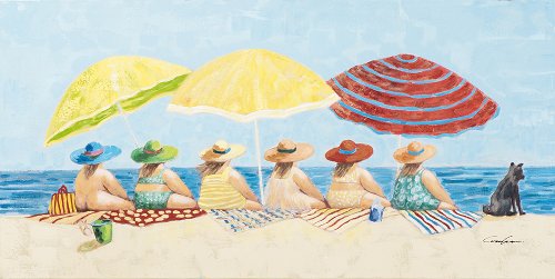 Schilderij Vriendinnen op het strand - Hiskiart