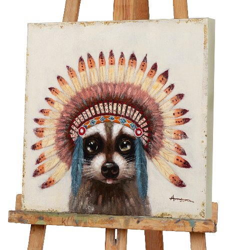 Cuadro Mapache con tocado de plumas - Hiskiart
