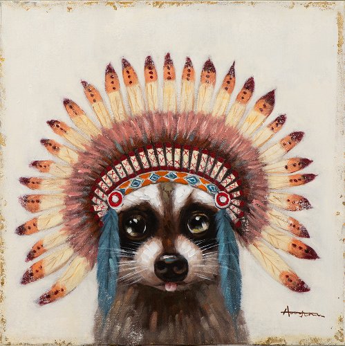 Cuadro Mapache con tocado de plumas - Hiskiart