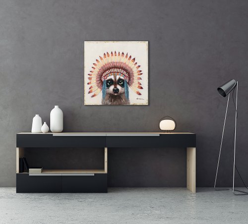 Cuadro Mapache con tocado de plumas - Hiskiart