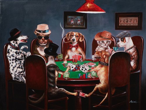 Schilderij Honden aan de kaarttafel - Hiskiart