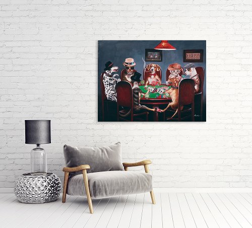 Schilderij Honden aan de kaarttafel - Hiskiart