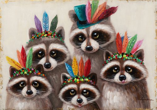 Cuadro Mapaches con plumas - Hiskiart