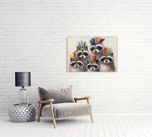 Cuadro Mapaches con plumas - Hiskiart