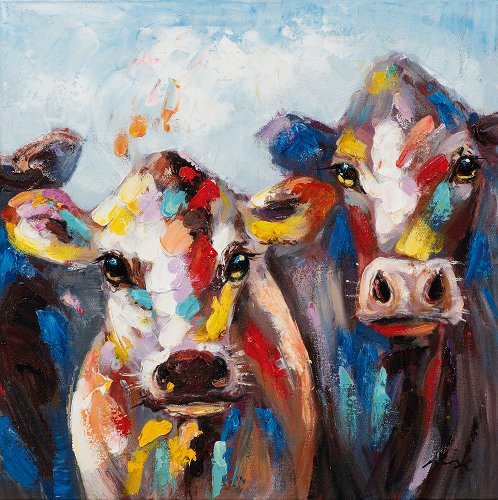Schilderij Koeien met kleurspatten - Hiskiart