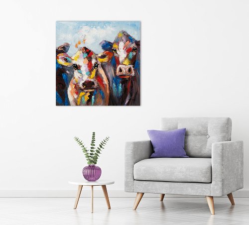 Schilderij Koeien met kleurspatten - Hiskiart