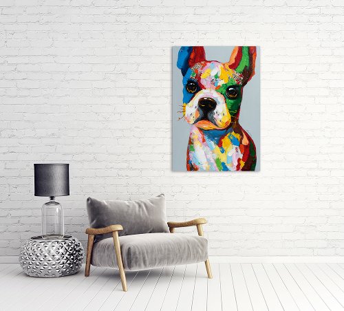 Schilderij Buldog in kleurvlakken - Hiskiart