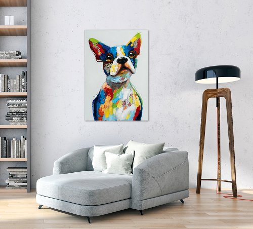 Schilderij Hond in kleurvlakken - Hiskiart