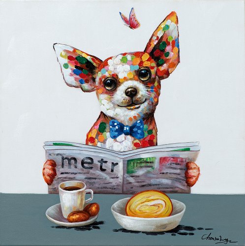 Schilderij Chihuahua aan het ontbijt - Hiskiart