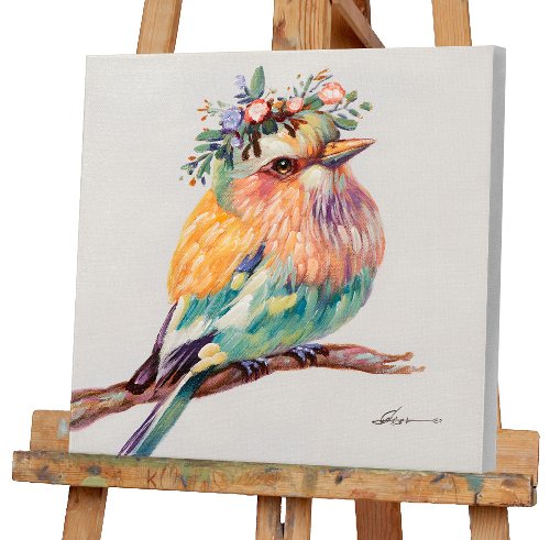 Cuadro Sweet Bird con corona de flores - Hiskiart