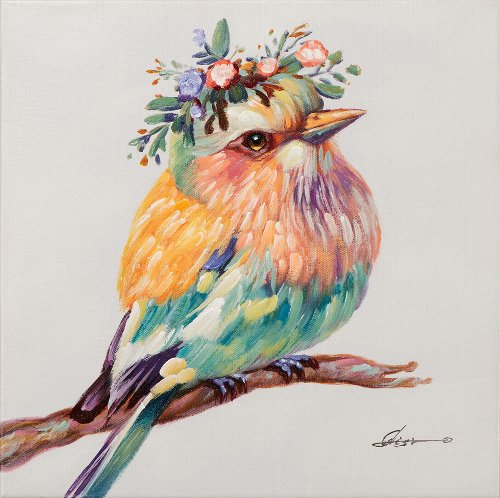 Cuadro Sweet Bird con corona de flores - Hiskiart