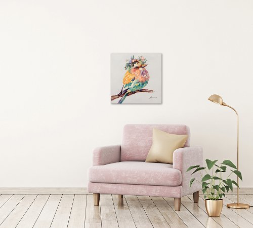 Cuadro Sweet Bird con corona de flores - Hiskiart