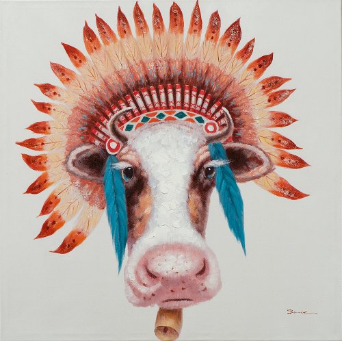 Schilderij Koe met veren - Hiskiart