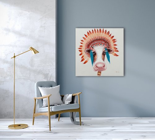 Schilderij Koe met veren - Hiskiart