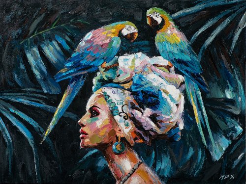 Cuadro Beauty con dos loros azules - Hiskiart