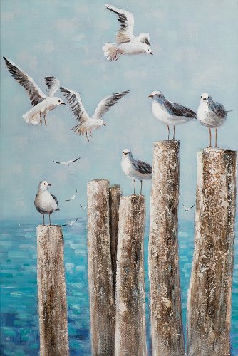 Schilderij Meeuwen op palen - Hiskiart