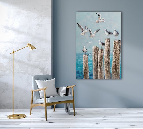 Schilderij Meeuwen op palen - Hiskiart