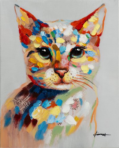 Schilderij Kat in bonte kleuren - Hiskiart