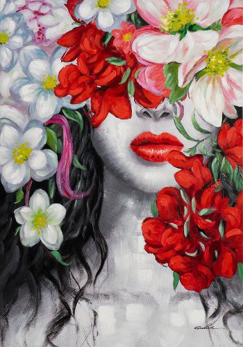 Schilderij Beauty achter bloemen - Hiskiart