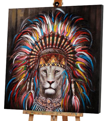 Schilderij Leeuw met verentooi - Hiskiart
