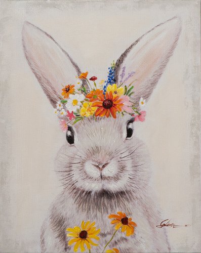 Cuadro Conejo con corona de flores - Hiskiart