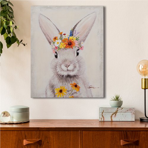 Cuadro Conejo con corona de flores - Hiskiart