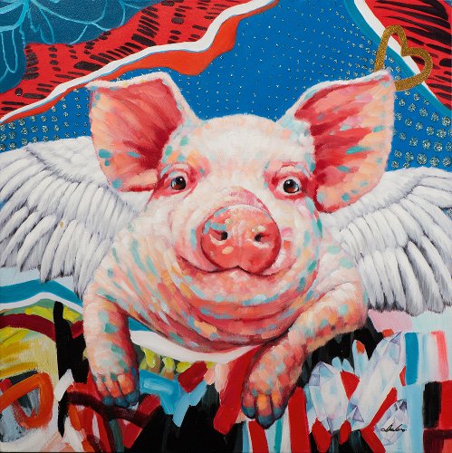 Schilderij Varken met vleugels - Hiskiart