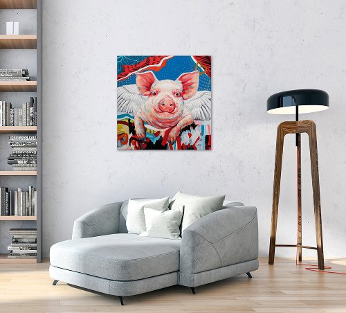 Schilderij Varken met vleugels - Hiskiart