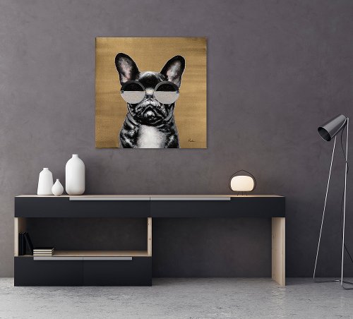 Schilderij Buldog in goud - Hiskiart