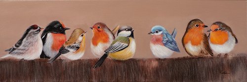 Cuadro Grupo de pájaros multicolor - Hiskiart