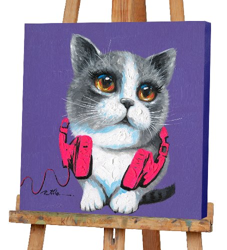 Schilderij Kat met koptelefoon - Hiskiart