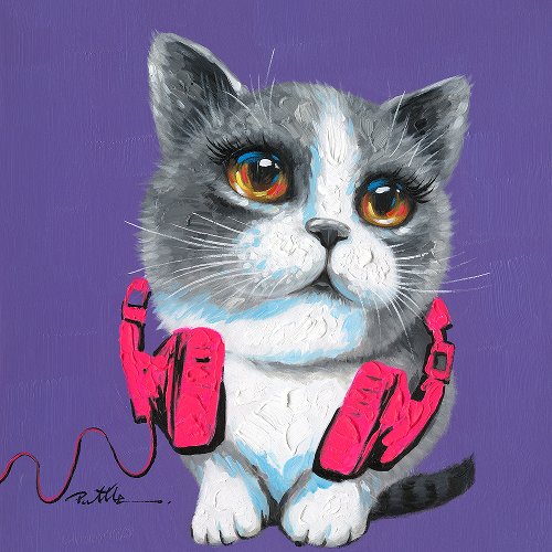 Schilderij Kat met koptelefoon - Hiskiart