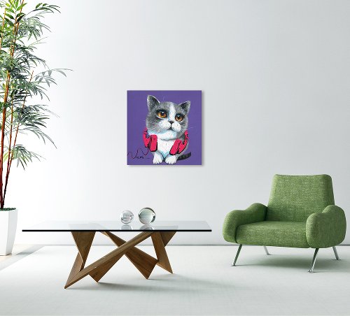 Schilderij Kat met koptelefoon - Hiskiart
