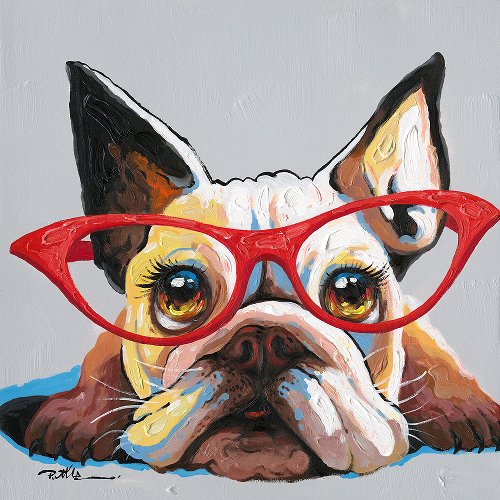 Schilderij Hond met rode bril - Hiskiart