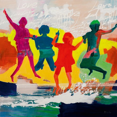 Painting Happy Kids (Canvas op houten frame) - Hiskiart