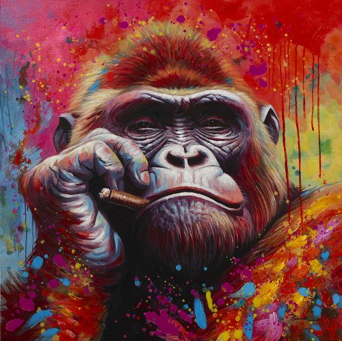Schilderij Gorilla in vurige kleuren - Hiskiart