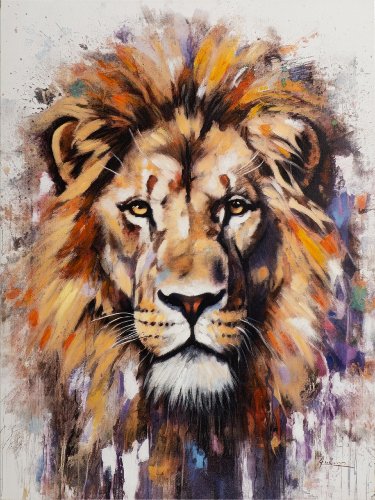 Schilderij Leeuw in warme kleuren - Hiskiart
