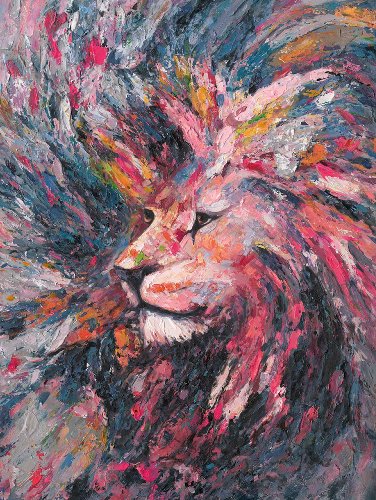 Schilderij Leeuw in abstracte kleuren - Hiskiart