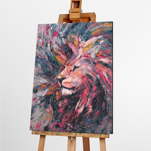 Schilderij Leeuw in abstracte kleuren - Hiskiart